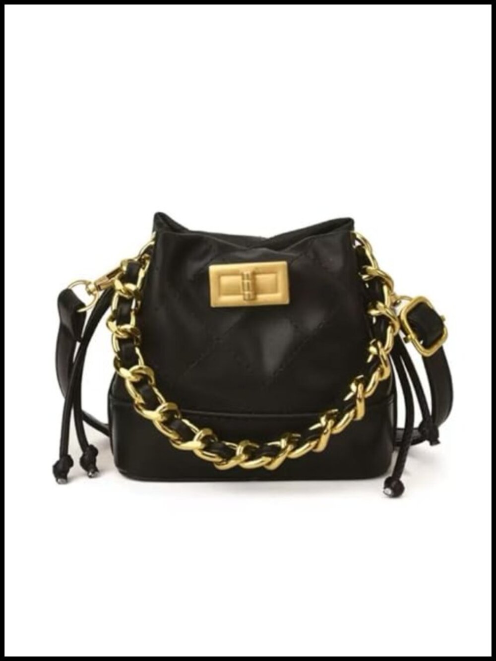 Mini Quilted Chain Crossbody Bucket Purse for Women Faux Leather